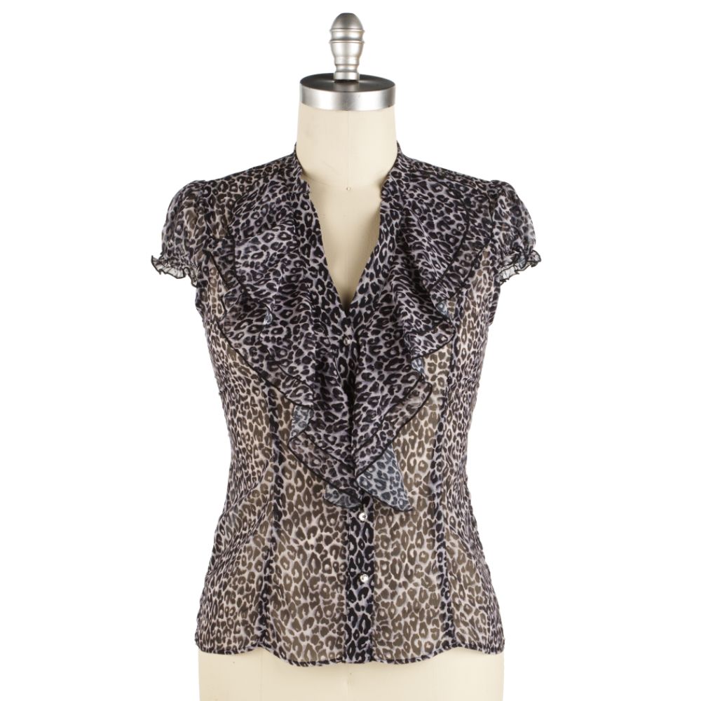 Sam and Max Y-Neck Ruffle Front Blouse