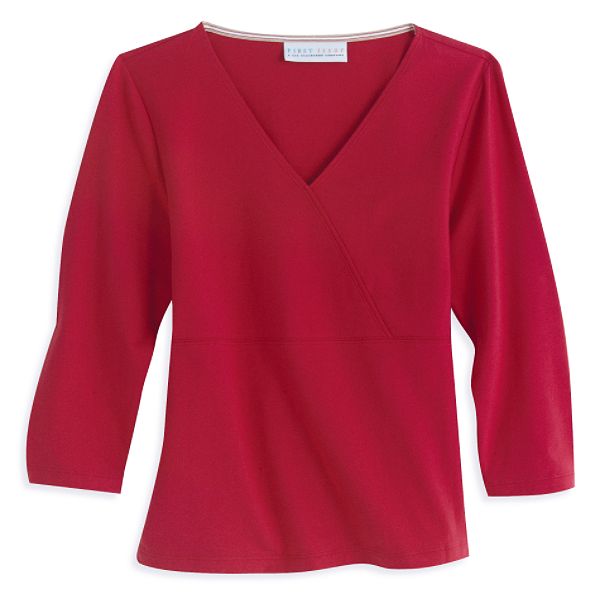 First Issue 3/4 Sleeve Surplice Solid Top