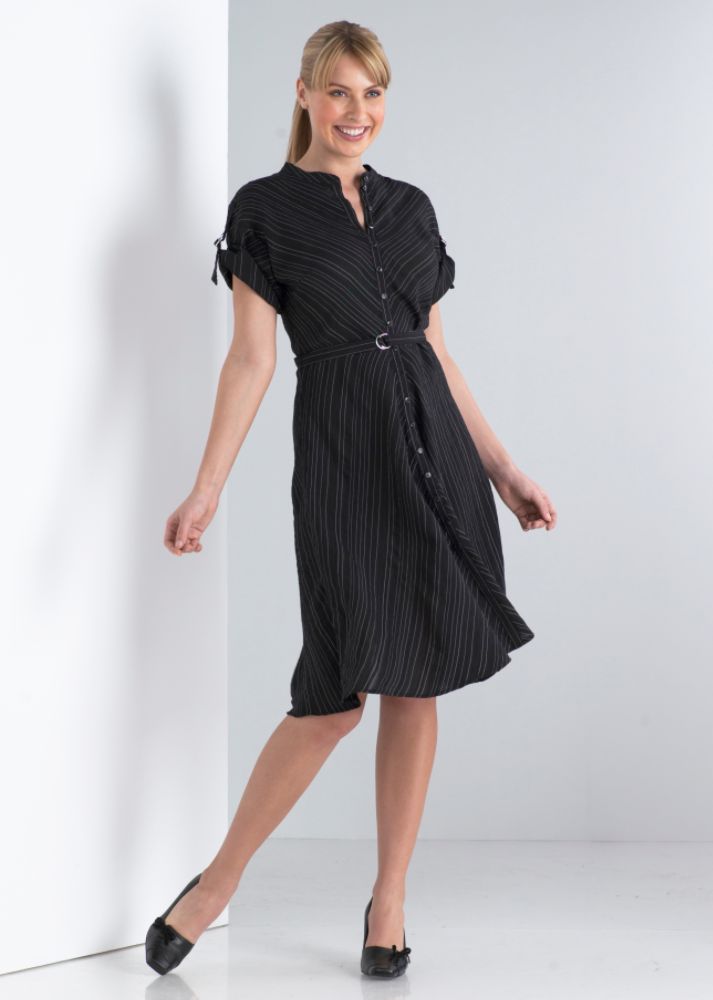 Apostrophe Stand Collar Dress with Rolled Sleeves