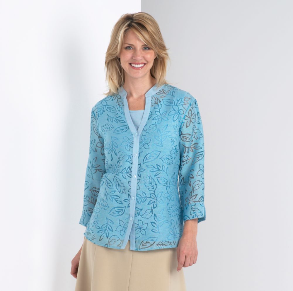 Covington Mandarin Collar Linen Tunic-Burnout
