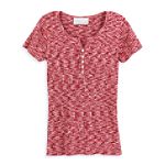 First Issue Spaced Dyed Short Sleeve Yarn Henley with Cap Sleeve