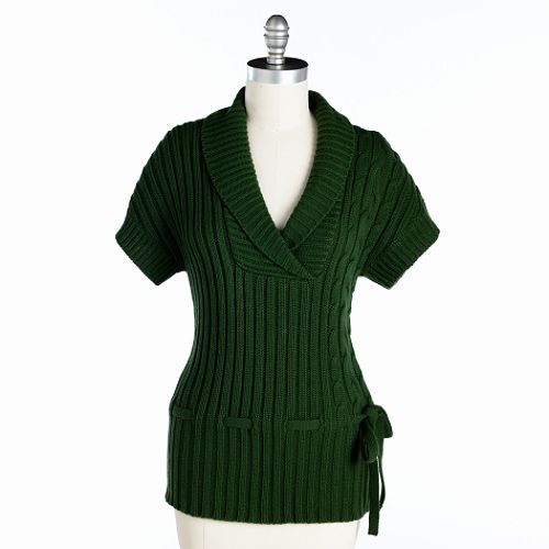 By Design V-Neck Cable Sweater With Tie
