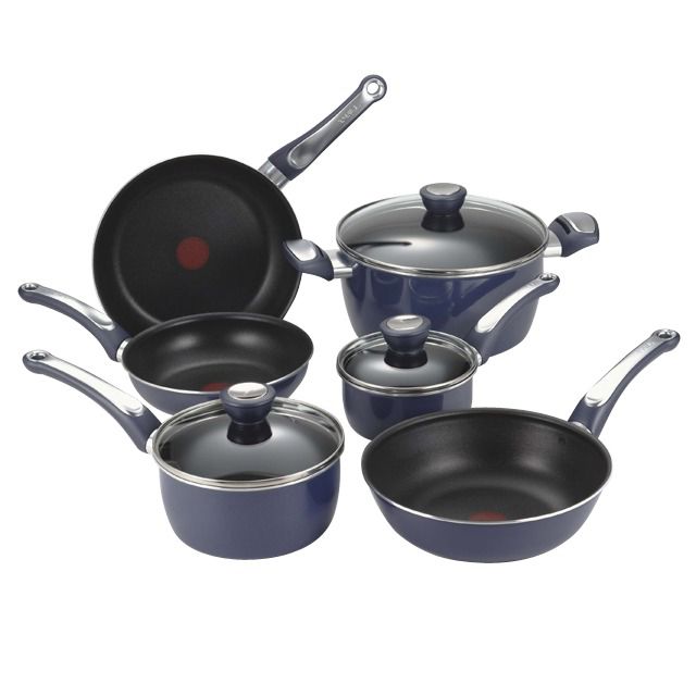 T-Fal 9 pc. Perfection Hard Enamel Cookware Set, Blue