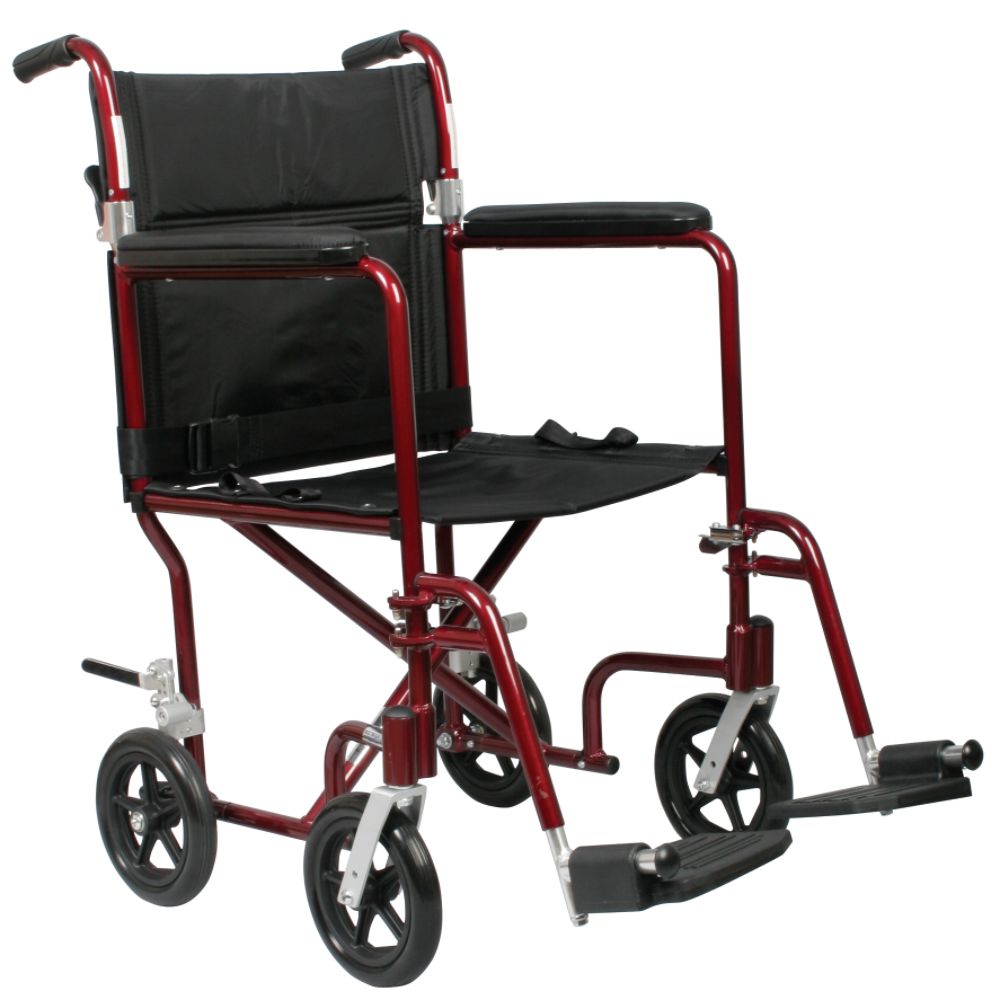 Medline Excel Aluminum Transport Wheelchair, Red