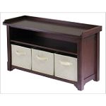 Winsome Verona Storage Bench with 3 Foldable Beige Fabric Baskets