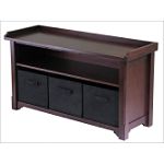 Winsome Verona Storage Bench with 3 Foldable Black Fabric Baskets