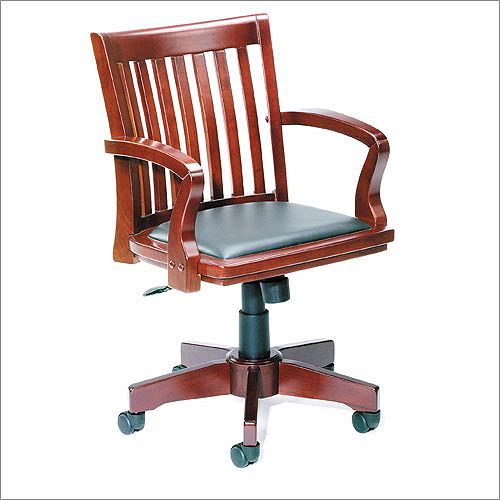 Banker's Chair in Wood Finish with Leather Cushion - Cherry by 