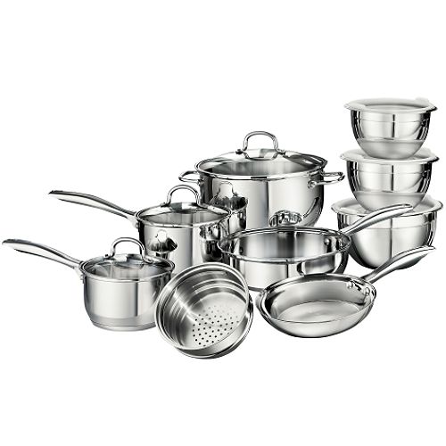 Tramontina USA, 15 pc. Stainless Steel Cookware Set with Glass Lids