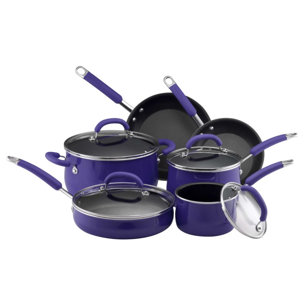 Rachael Ray 10 pc. Porcelain Enameled on Aluminum Cookware Set, Blue