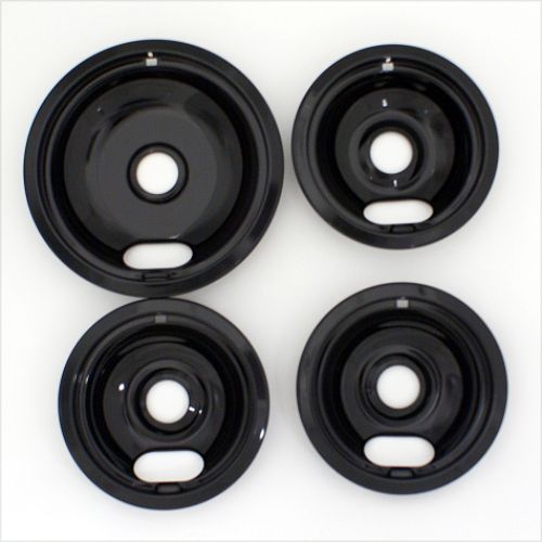 Range Kleen 3 small and 1 large black porcelain drip pans - 4 pack