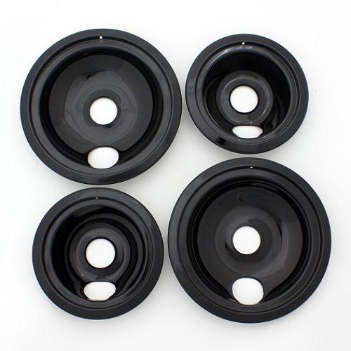 Range Kleen 2 large and 2 small black porcelain drip pans - 4 pack