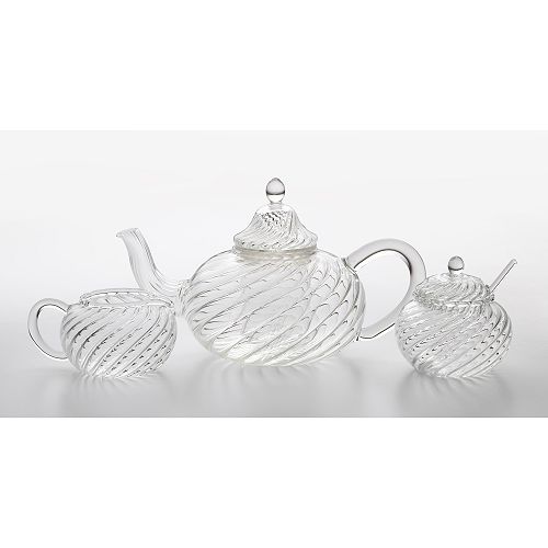 BonJour Coffee and Tea Les Amies Collection Swirl Oval Teapot with Sugar and Creamer Set - 33.8 oz - 53837 Best Price