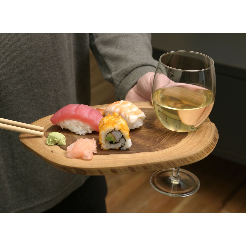 Lipper Set of 2 Teak Appetizer Plates & Wine Servers