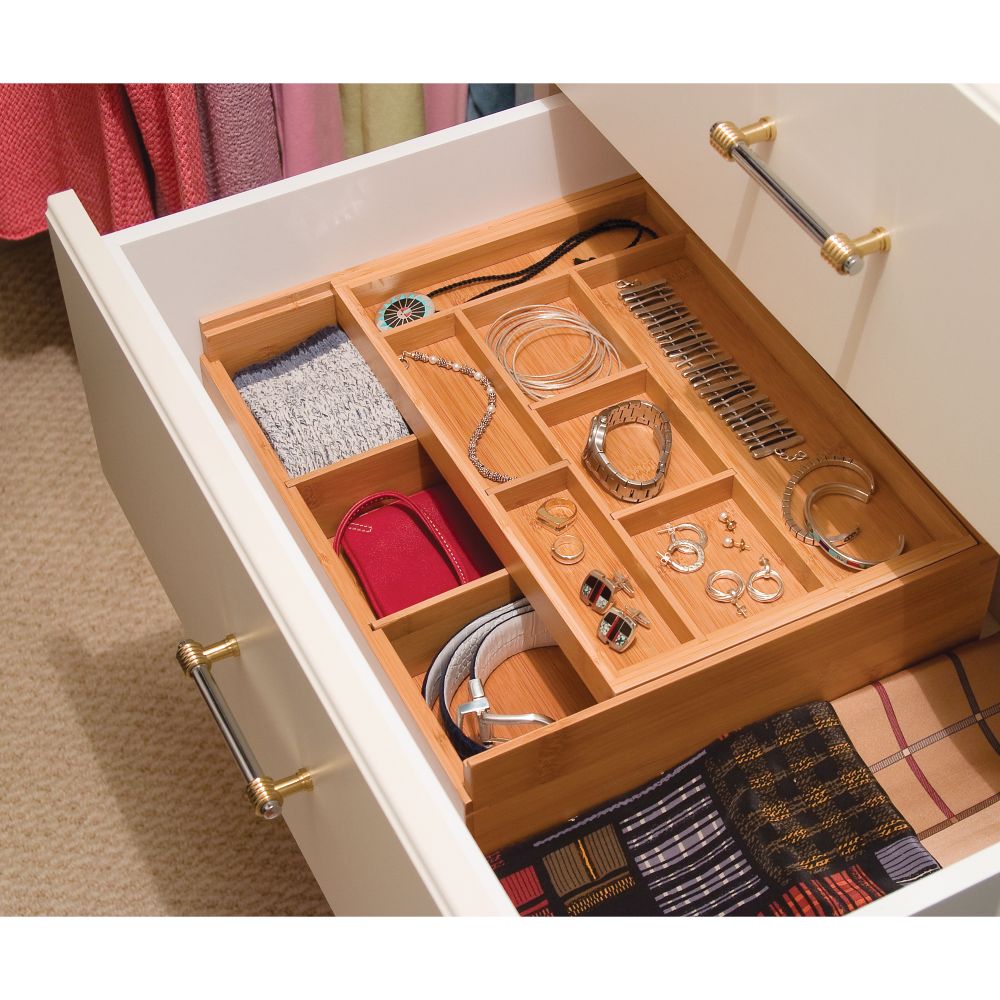 Lipper Bamboo Drawer Organizer with Removable Dividers and Top Sliding Tray