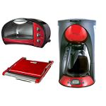 Chef Pepin Toaster Oven, 12-Cup Digital Coffee and Panini Grill, Metallic Red 