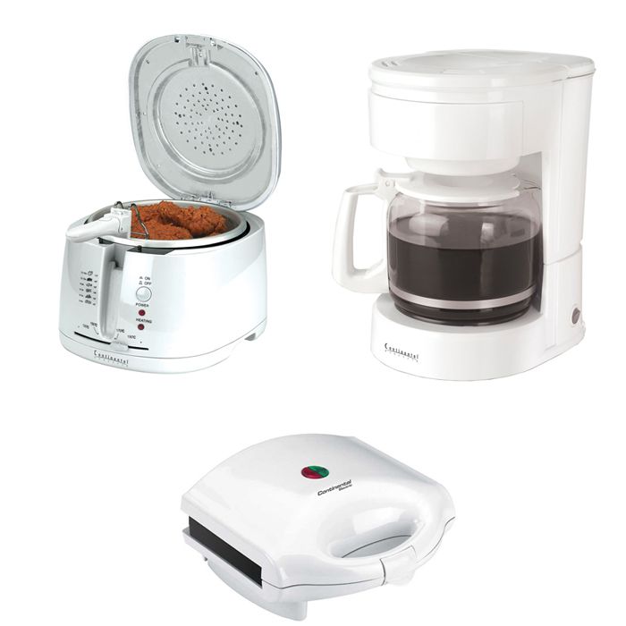 Continental 1500 Watt Deep Fryer,  Coffee Maker, Electric Sandwich Maker, White
