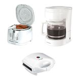 Continental 1500 Watt Deep Fryer, Coffee Maker, Electric Sandwich Maker, White 