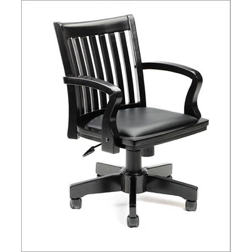 Buy Boss Office Products Banker's Chair in Wood Finish with Leather Cushion - Black now!