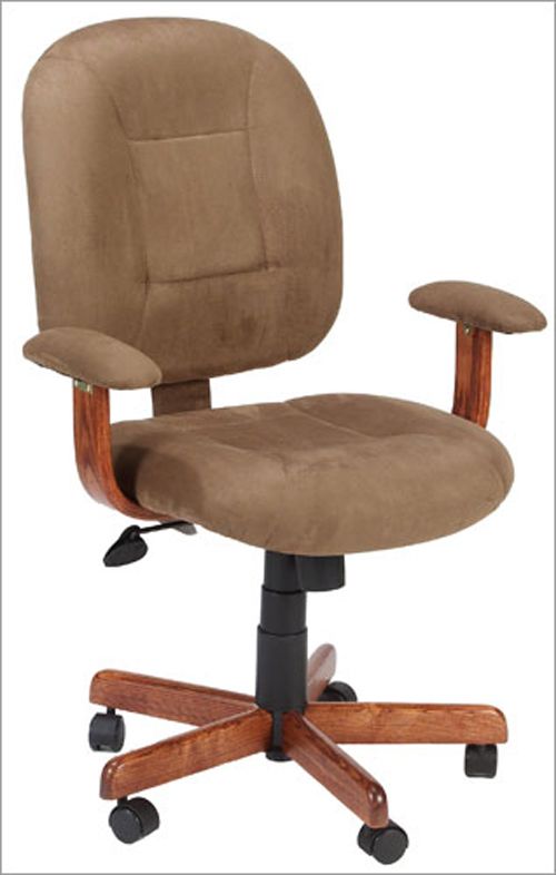 Boss Office Products Mid-Back Ergonomic Task Chair with Wood Finish - Cappucino Microfiber, Dark Oa