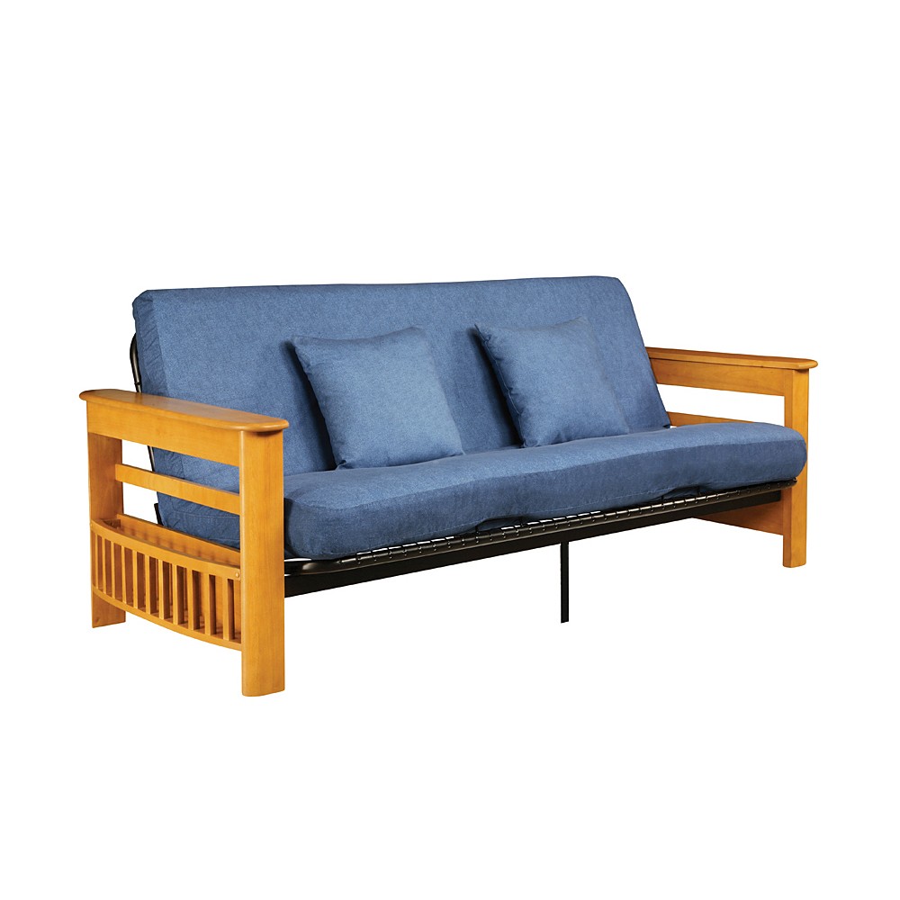 Queen Trundle Frame on Serta Athens Frame Med Oak W  Redbud Pocketed Coil Futon Queen Denim