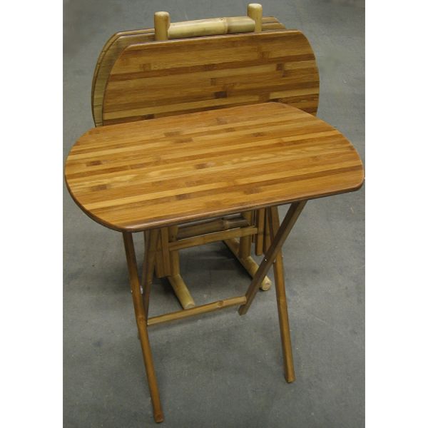 Lipper 5 Piece Set of 4 Bamboo Oversized TV Tray Tables with Stand