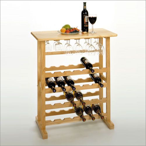 Winsome Basics 24 Bottle Wine Rack w/ Glass Holder - Light Wood