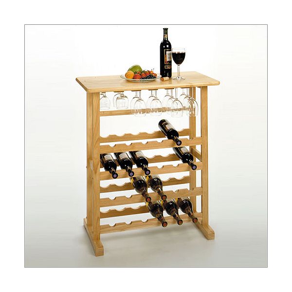 Winsome Basics 24 Bottle Wine Rack w/ Glass Holder - Light Wood
