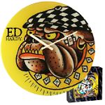 Ed Hardy Bulldog 13.75" Round Glass Clock