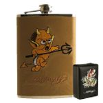 Ed Hardy Aces & Dice Embroidered Leather Flask w/ Gift Box 8oz