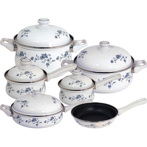 Magefesa Blue Garland Enamel On Steel 11 Piece, Cookware Set