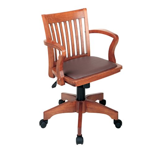 Office Star Wood Bankers Desk Chair with Vinyl Seat - Fruitwood Brown by 