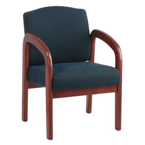 Office Star Cherry Finish Wood Visitors Chair, Fabric: Midnight Blue by 