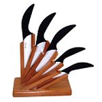 Chic Chefs 5-piece Ceramic knife set with angled natural Rubberwood knife block