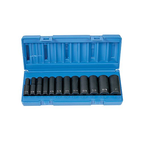 Grey Pneumatic 12 Piece 3/8 Drive Fractional Deep Length Impact Socket Set - GRE1213D Best Price