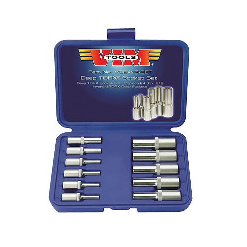 Vim Products 11 Piece Deep Torx Socket Set - E4 Thru E18 - VIMVDE418-03 Best Price