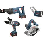 Bosch Tools 18V Litheon 4 Tool Combo Kit: HDD, Circ Saw, Recip Saw, Flashlight - CLPK40-180