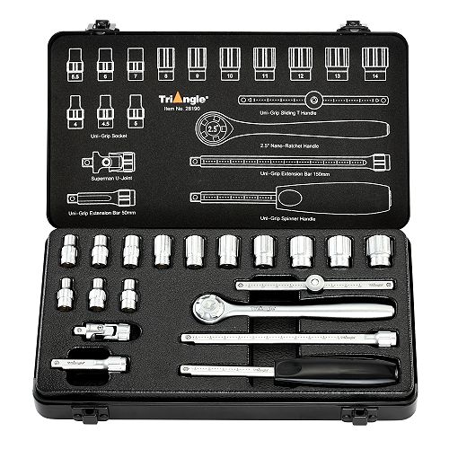 Triangle 19 pc. Uni-Grip Metric Socket Set  1/4 in. Drive - 28190 Best Price