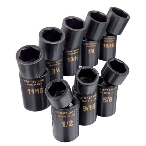 Craftsman 8 pc. Standard Easy to Read Swivel Impact Socket Set, 6 pt. 1 2 in. Drive -...