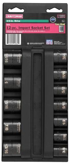 Craftsman 12 pc. Standard Easy to Read Impact Socket Set, 6 pt. 1/2 in. Drive
