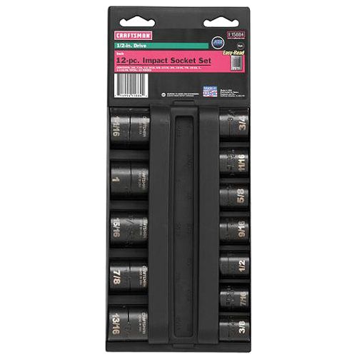 Craftsman 12 pc. Standard Easy to Read Impact Socket Set, 6 pt. 1 2 in. Drive - 15884