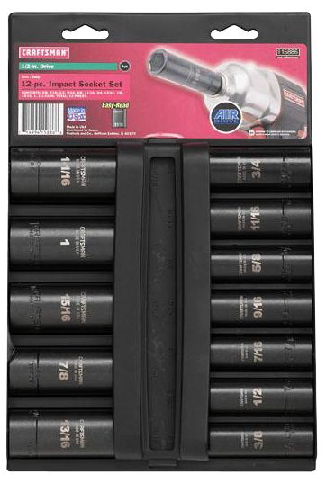 Craftsman 12 pc. Standard Easy to Read Impact Socket Set, 6 pt.  Deep, 1/2 in. Drive