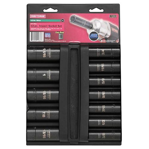Craftsman 12 pc. Standard Easy to Read Impact Socket Set, 6 pt. Deep, 1 2 in. Drive