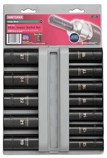 Craftsman 12 pc. Metric Easy to Read Impact Socket Set, 6 pt.  Deep, 1/2 in. Drive