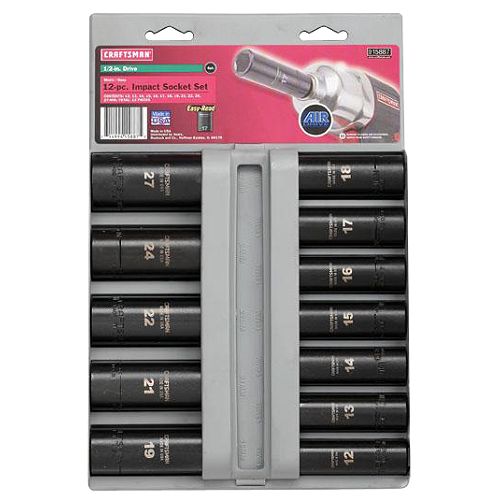 Craftsman 12 pc. Metric Easy to Read Impact Socket Set, 6 pt. Deep, 1 2 in. Drive
