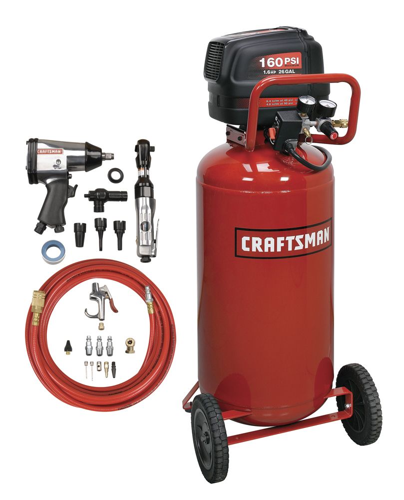 Craftsman 26 gal. Air Compressor with Air Tool Kit, 1.6 hp, Vertical Tank, 160 Max PSI