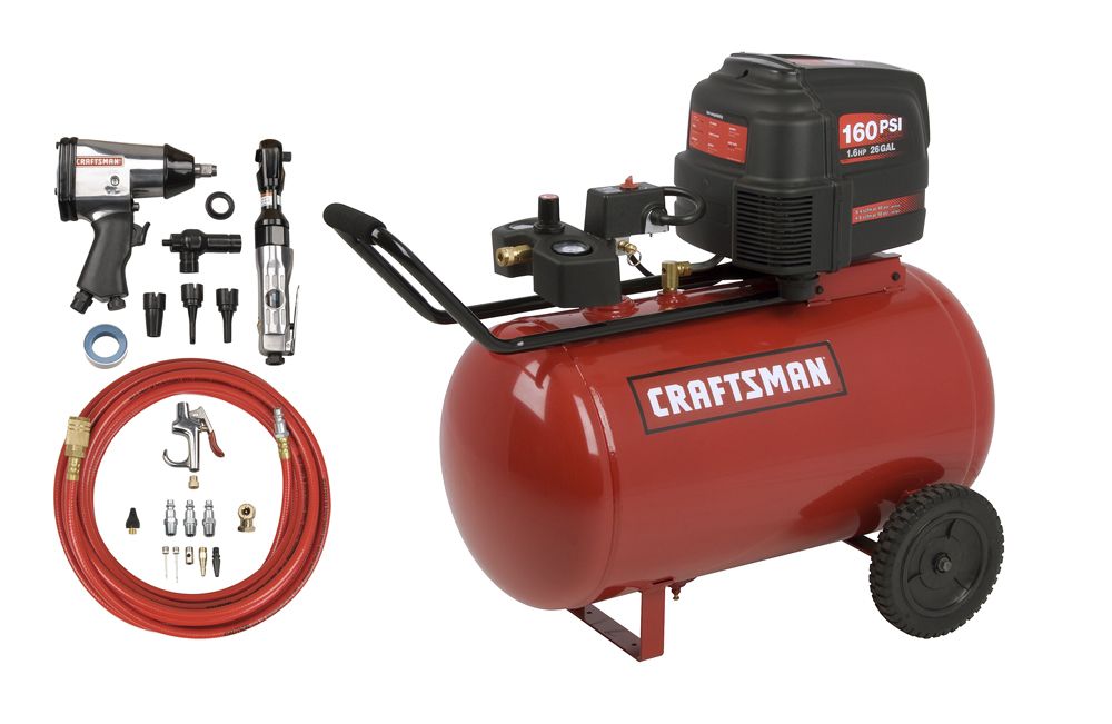 Craftsman 26 gal. Air Compressor with Air Tool Kit, 1.6 hp, Horizontal Tank, 160 Max PSI