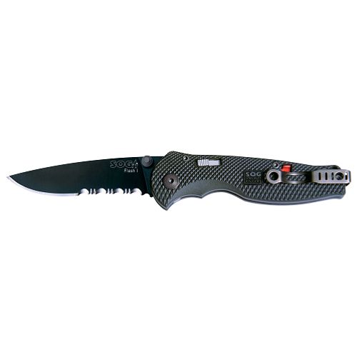 Sog Flash I 2.5 Knife  1/2 Serrated  Black TiNi - TFSA-97 Best Price