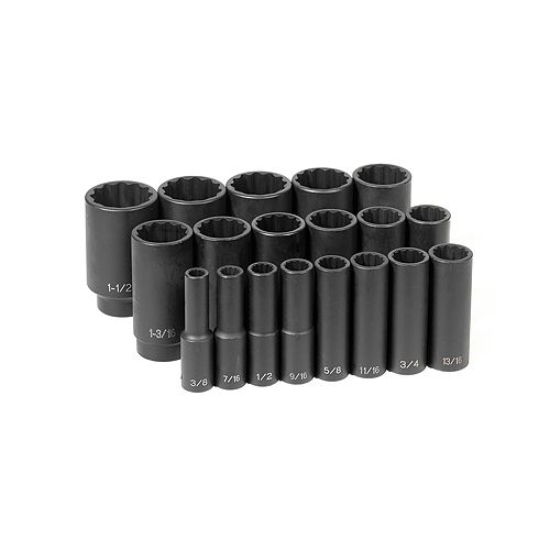 Grey Pneumatic 19 Piece 1/2 Drive 12 Point Deep Fractional Impact Socket Set - GRE1719D Best Price