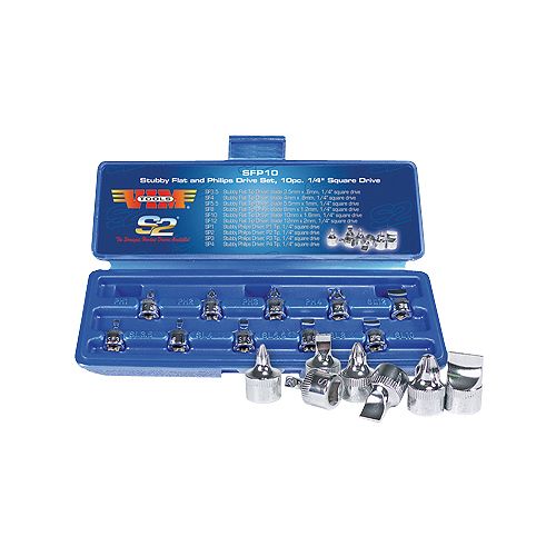 Vim Products 10 Piece 1/4 Square Drive Stubby Flat and Phillips Drive Set - VIMSFP10 Best Price