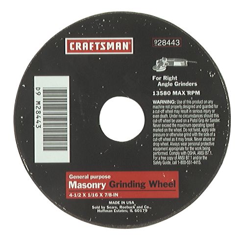 Craftsman 4-1 2 in. Grinding Wheel, 24 Grit Masonry Work - 28443